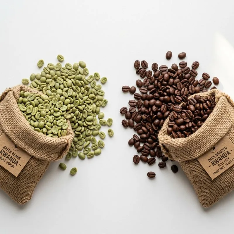 Green and Roasted Coffee Beans